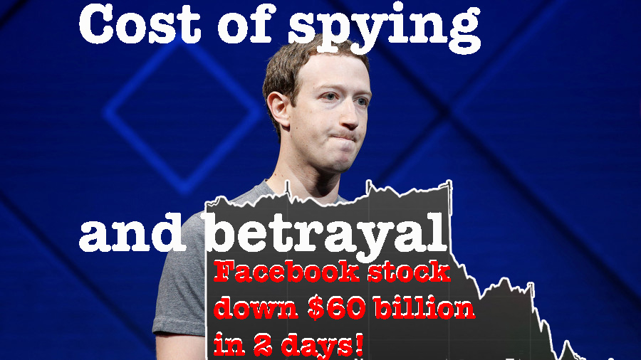 HIGH COST SPYING AND BETRAYAL: FACEBOOK DOWN $60&nbsp;BILLION!